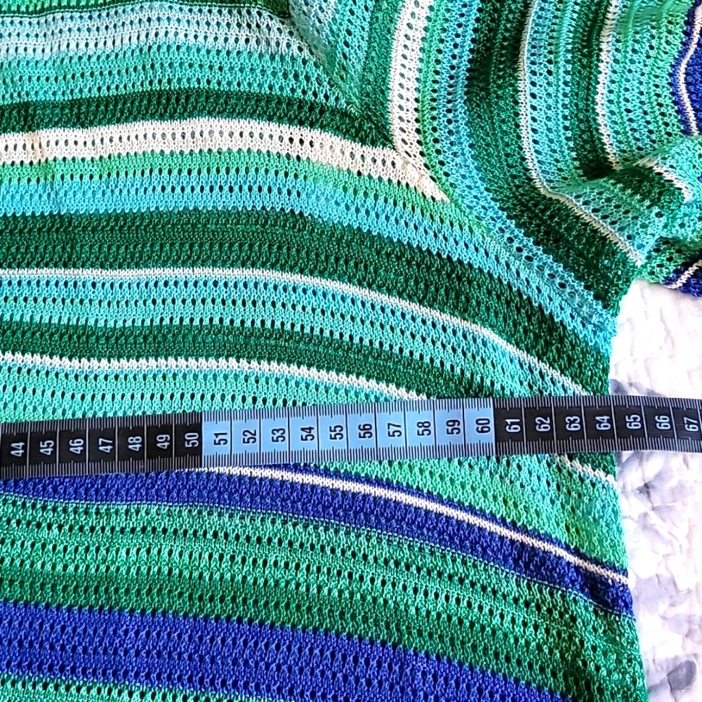 NWT Catherines 2X Open Front Cardigan Blue Green Striped Lightweight - Picture 10 of 12